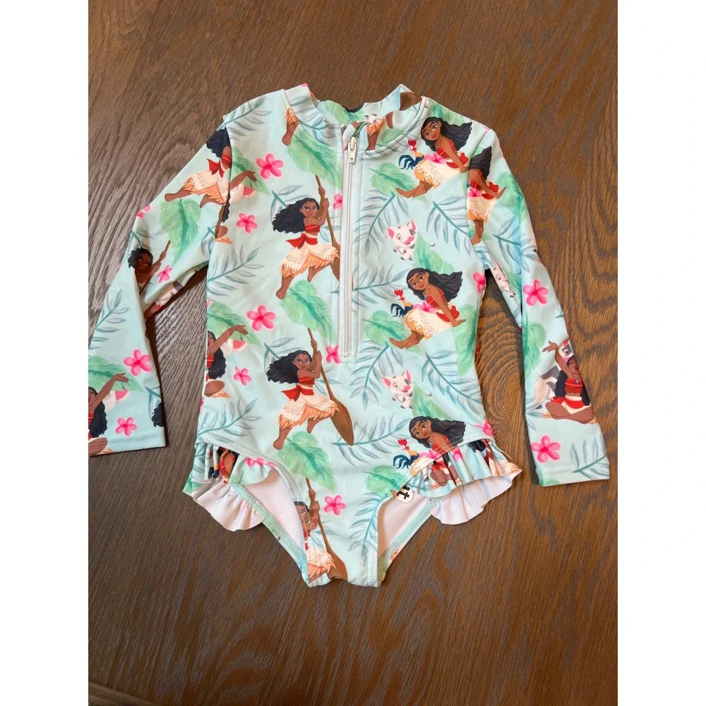 Disney Moana Long Sleeve Rash Guard Ruffle Swimsuit 2Y - Picture 1 of 4